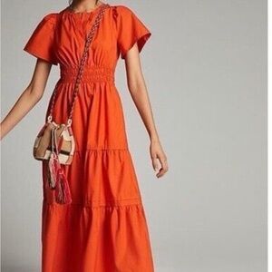 Maeve by Anthropologie Somerset Orange Maxi Dress